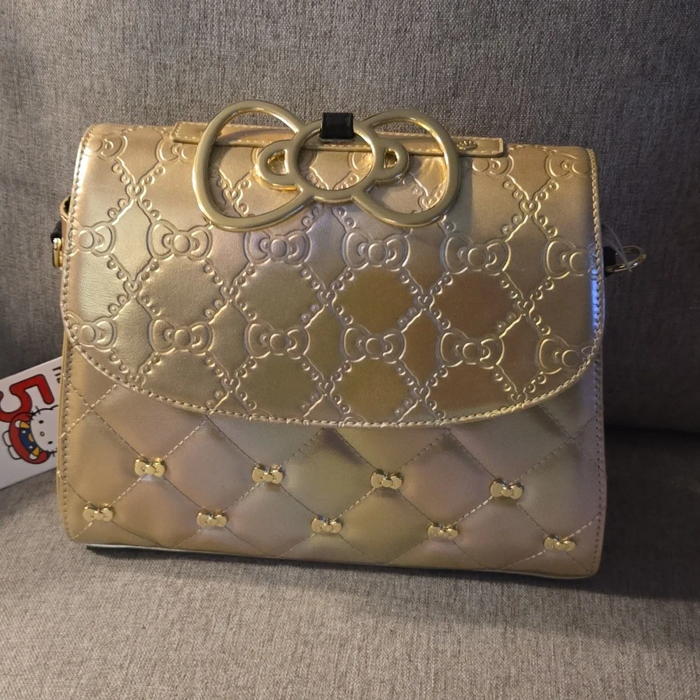 NWT Sanrio Hello Kitty 50th Anniversary Metallic Gold Crossbody Bag - Picture 10 of 13
